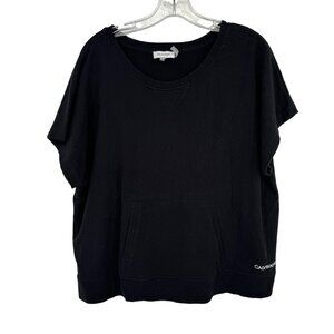 Calvin Klein Womens Black Short Sleeve  Sweatshirt Top Kangaroo Pocket sz large